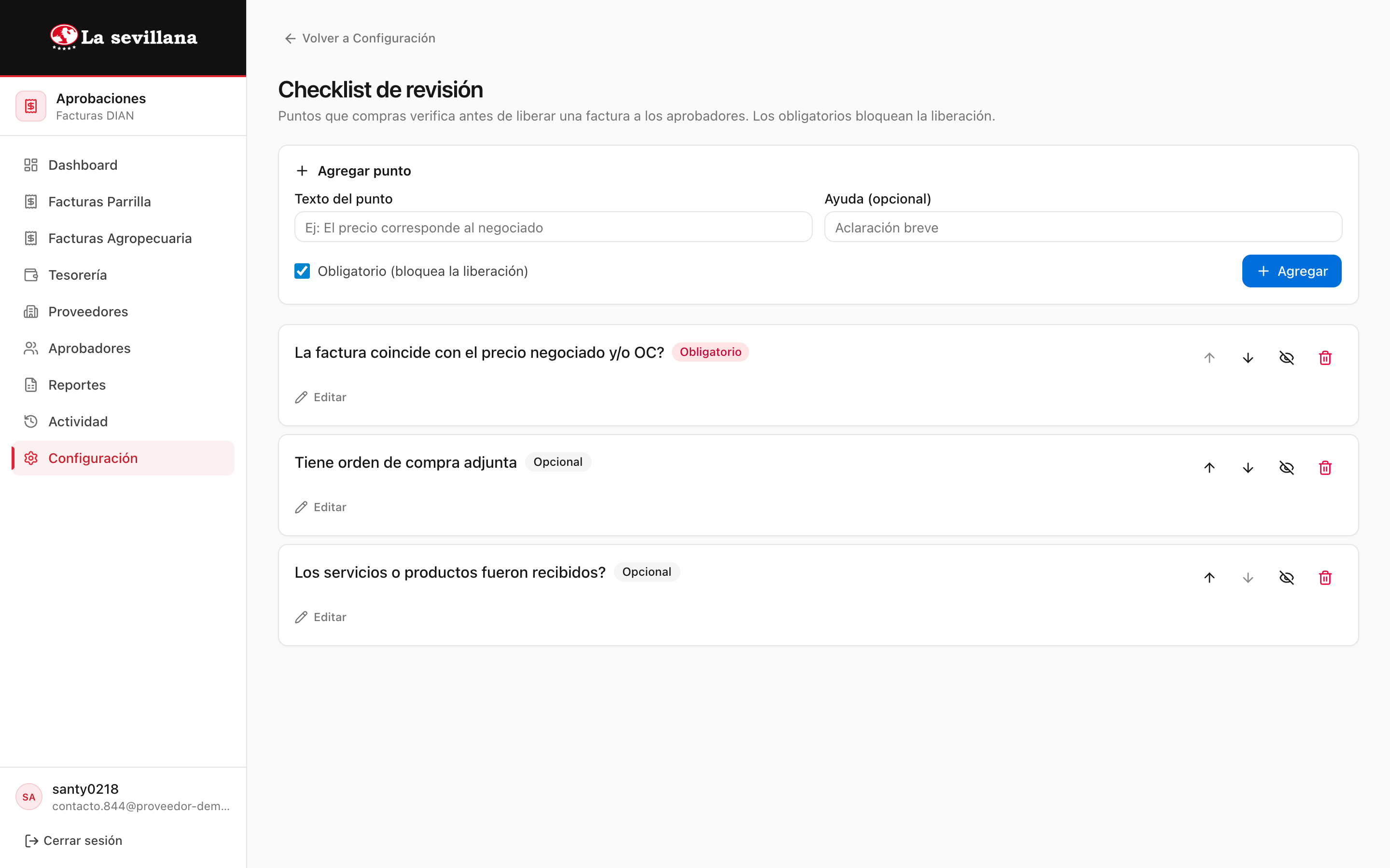 Checklist de revisión configurable