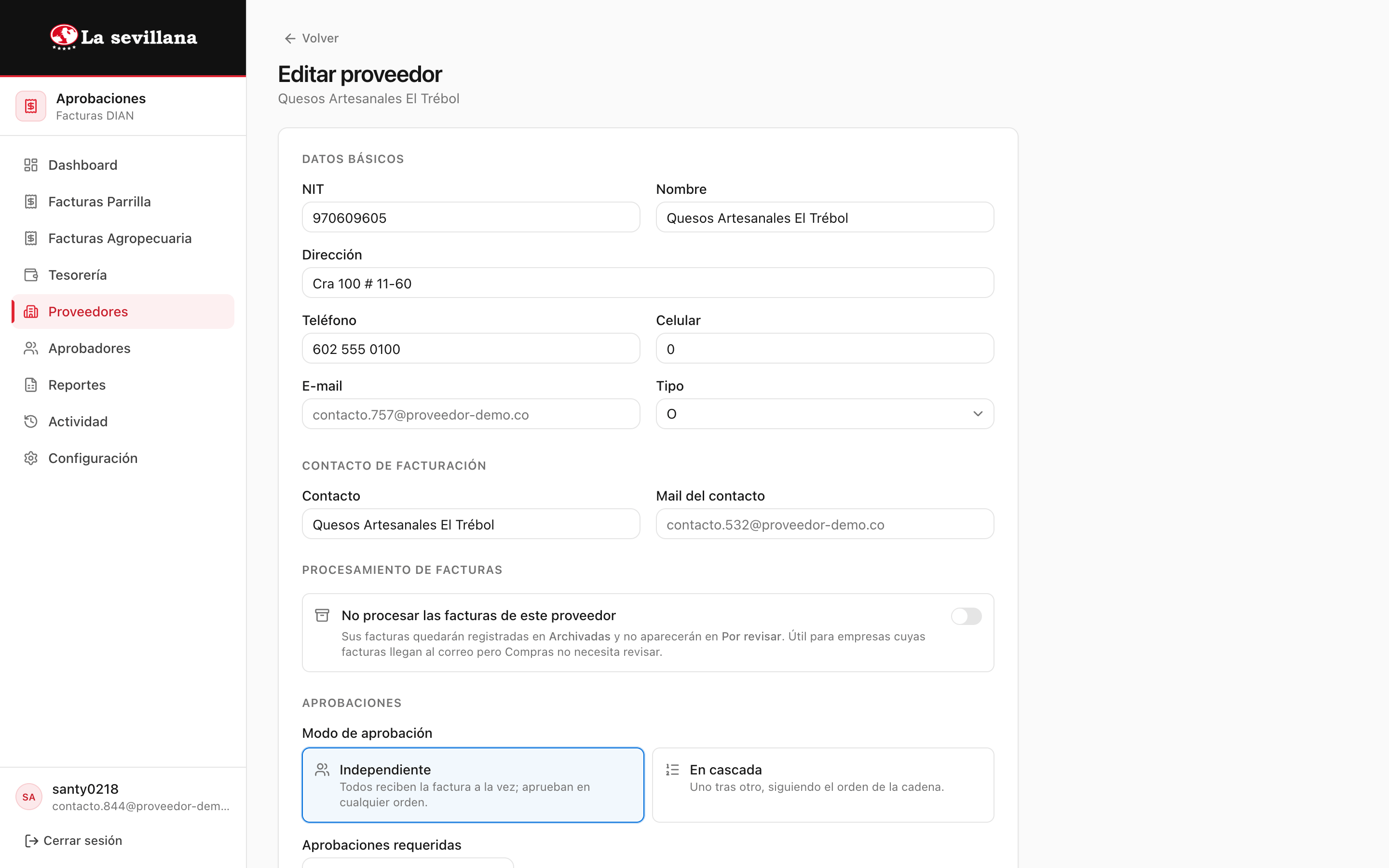 Configuración de reglas de aprobación de un proveedor