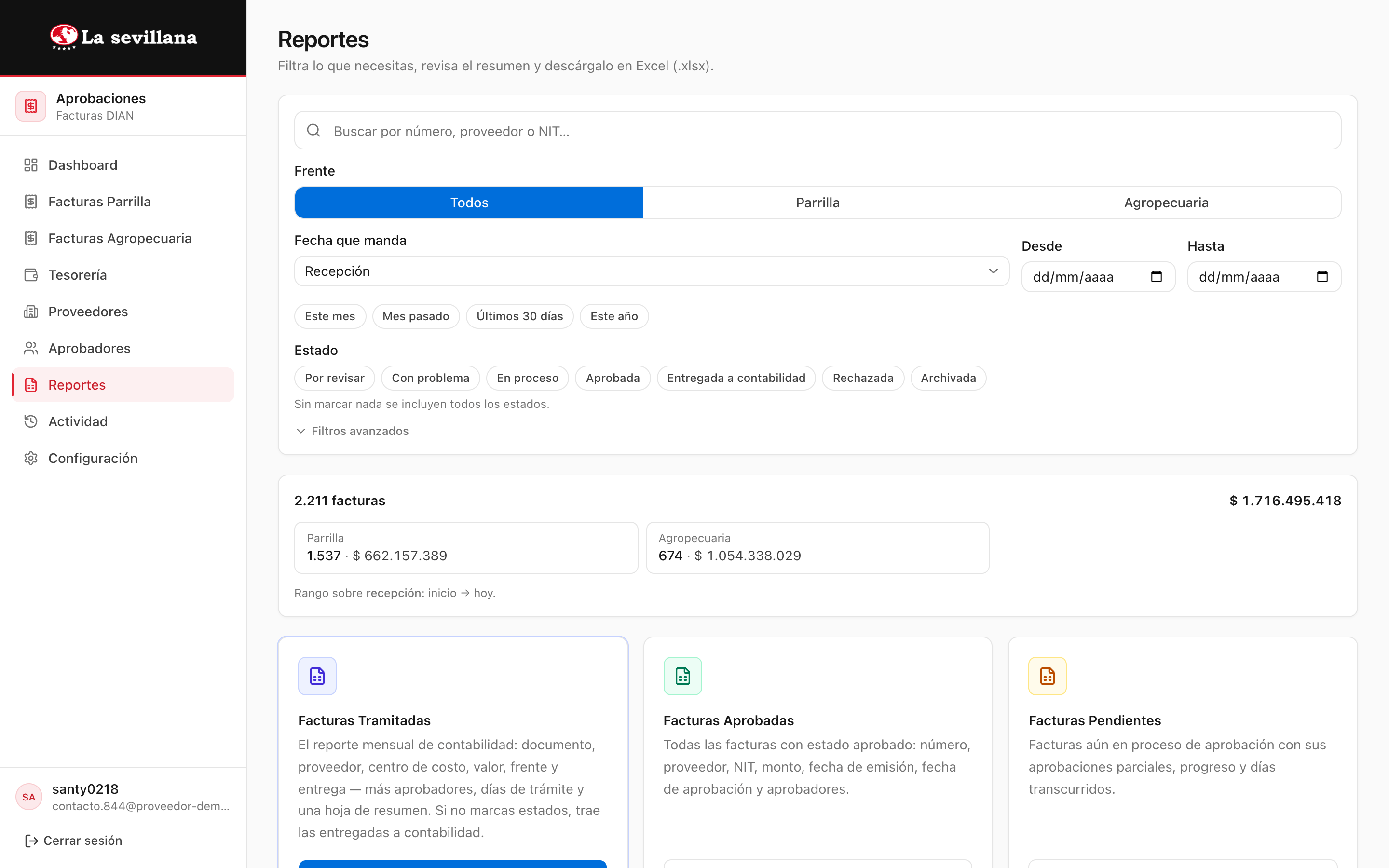 Reportes con exportación a Excel